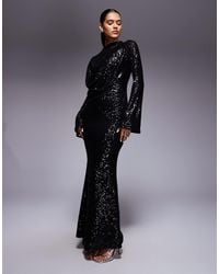 ASOS - All Over Sequin Long Sleeve Wrap Front Detail Maxi Dress - Lyst