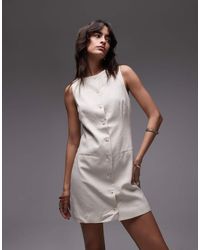 Mango - Linen Mix Button Through Straight Fit Mini Dress - Lyst