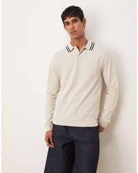 ASOS - Polo basique en piqué à manches longues et liseré bleu marine - taupe - Lyst