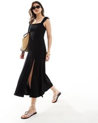 Stradivarius - Rustic Dress With Slit And Tie Up Detail - Lyst