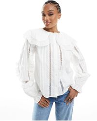 ASOS - Asos Design Tall Lace And Broderie Insert Shirt With Large Collar - Lyst