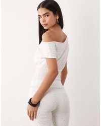 ASOS - Broderie Shirred Off Shoulder Top - Lyst