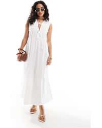 ONLY - Tie Front Ruched Cotton Midaxi Dress - Lyst