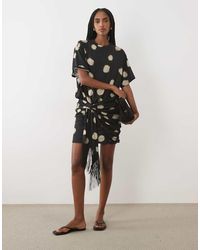 ASOS - Short Sleeve With Knot Detail With Fringe Mini Dress - Lyst