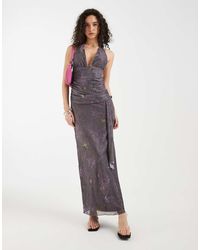 Motel - Rokoyo Flower Halter Tie Waist Midaxi Dress - Lyst