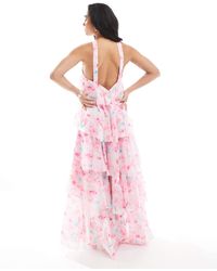 Vero Moda Lana Ruffle Tiered Halter Dress in Pink | Lyst
