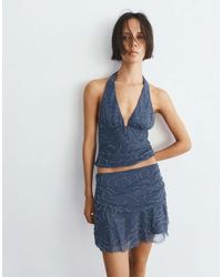 Pull&Bear - Beaded Tulle Halter Top - Lyst