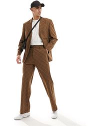ASOS - Pantaloni da abito marroni a quadri a fondo ampio con taglio sbieco - Lyst