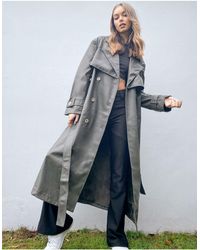 ASOS Gabardina larga en color salvia con hombreras y acabado - Negro