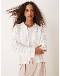 Vila - Pointelle Shell Patterned Knitted Cardigan - Lyst