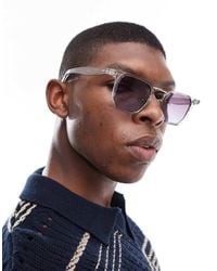 ASOS - Rechthoekige Zonnebril Met Glazen Met Kleurverloop Van Paars Naar Blauw En Kristallen Montuur - Lyst