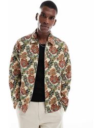 ASOS - Chaqueta Estilo Camisa De Corte Cuadrado Extragrande Con Estampado Estilo Tapiz Y Cremallera De -Neutro - Lyst