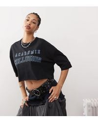 Collusion - Long Sleeve Boxy Cropped Tee With Varsity Logo - Lyst