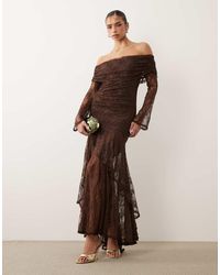 ASOS - Off The Shoulder Long Sleeve Lace Maxi Dress - Lyst