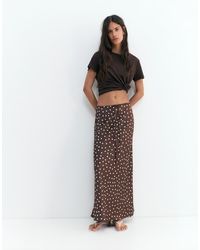 Pull&Bear - Satijnen Midi Rok Met Stippen - Lyst