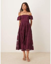 Maya - Short Sleeve Bardot Lace Midi Dress - Lyst