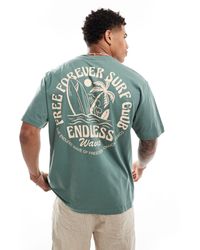 Only & Sons - Camiseta verde salvia holgada con estampado "surf club" en la espalda - Lyst