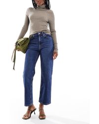 ASOS - Vaqueros Capri Cómodos Y Elásticos De Pernera Recta Con Lavado Oscuro De -Azul - Lyst