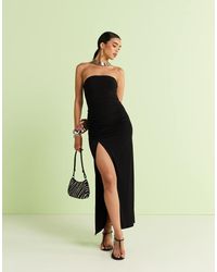 Mango - Vestido Largo Con Escote Palabra De Honor, Abertura Lateral Y Detalle Floral En La Cintura De - Lyst