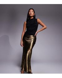 New Look - Foil Metallic Satin Midi Skirt - Lyst