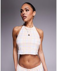 Kaiia - – exklusiv – strukturiertes cropped-oberteil mit neckholder, rückenausschnitt und em karomuster, kombiteil - Lyst