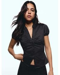 Bershka - Short Sleeve Poplin Shirt With Bow - Lyst