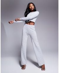 Kaiia - Exclusive Knitted Bow Detail Wide Leg Trousers Co-ord - Lyst