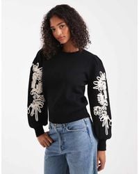 Object - Volume Sleeve Jumper With Floral Applique Detail - Lyst