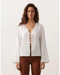 Oysho - Long-Sleeved Shirt With Ties 100% Cotton - Lyst