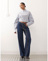 Lioness - Penny Asymmetric Button Detail Relaxed Leg Jeans - Lyst