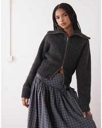 Weekday - Chunky Rib Hem Zip Up Cardigan - Lyst