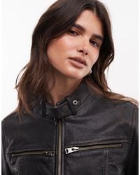 AllSaints - tiggy Leather Biker Jacket With Racer Stripes And Zip Details - Lyst
