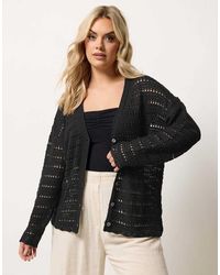 Yours Clothing - Pointelle Knit Cardigan - Lyst