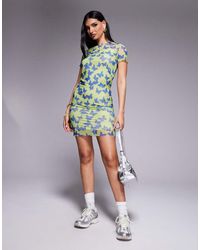 HUGO - Jurk Van Mesh Met Korte Mouwen En Vlinderprint - Lyst