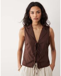 Mango - Linen Mix Tie Front Waistcoat - Lyst