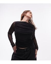 ASOS - Asos Design Curve Mesh Drape Boat Neck Long Sleeve Top - Lyst