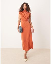 ASOS - High Neck Sleeveless Midi Dress With Draped Neck - Lyst