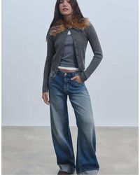 Stradivarius - Gilet en maille avec col en fausse fourrure - foncé - Lyst