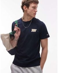 Tommy Hilfiger - Camiseta Azul Marino Y Amarilla Con Logo Efecto Burbuja De - Lyst