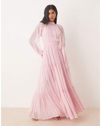 LACE & BEADS - Maxi Jurk Met Ballonmouwen En Stroken - Lyst