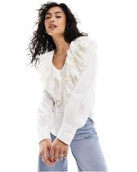& Other Stories - Long Sleeve Relaxed Blouse With V Neck Double Ruffle Detail - Lyst