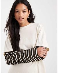 ASOS - Oversized Contrast Double Layer T-shirt With Stripe Sleeve - Lyst