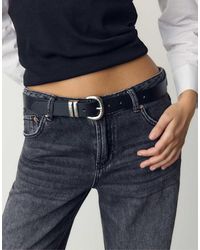 Stradivarius - Basic Riem Met Gehamerde Gesp - Lyst