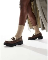 London Rebel - Olivia Contrast Teddy Fur Chunky Loafers - Lyst