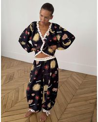 Never Fully Dressed - V Neck Button Down Top And Pyjama Bottoms - Lyst