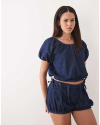 ASOS - Denim Bubble Hem Top Co Ord - Lyst