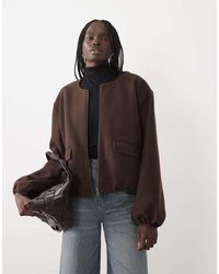 Vila - Textured Clean Collarless Bomber Jacket - Lyst