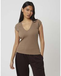 Brave Soul - Cap Sleeve V-Neck Fitted T-Shirt - Lyst