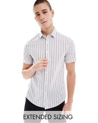 ASOS - Stretch Slim Fit Stripe Work Shirt With Roll Sleeves - Lyst