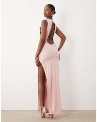Oh Polly - Modal Halter Neck Open Back Detail Lace Trim Maxi Dress - Lyst